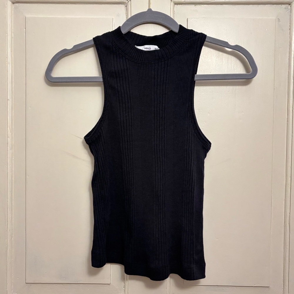 Mango Ribbed Halter Crop Tank Top, size XS